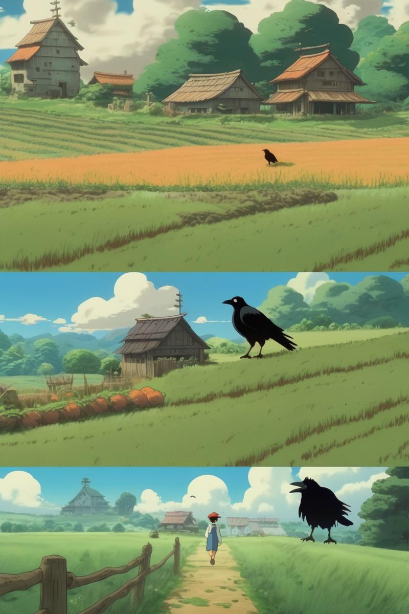 00087-2985087230-_lora_Studio Ghibli Style_1_Studio Ghibli Style - a farm and a crow in the area style of studio ghibli.png